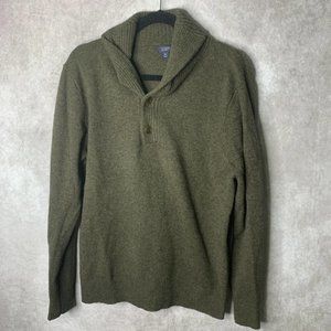 Mens Medium Green Collared Buttons Long Sleeves  Lambs Wool Sweater